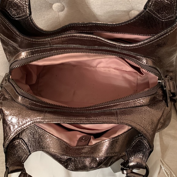 Coach Maggie Leather Metallic Hobo Shoulder Bag Gunmetal Grey 15259 - Picture 10 of 12